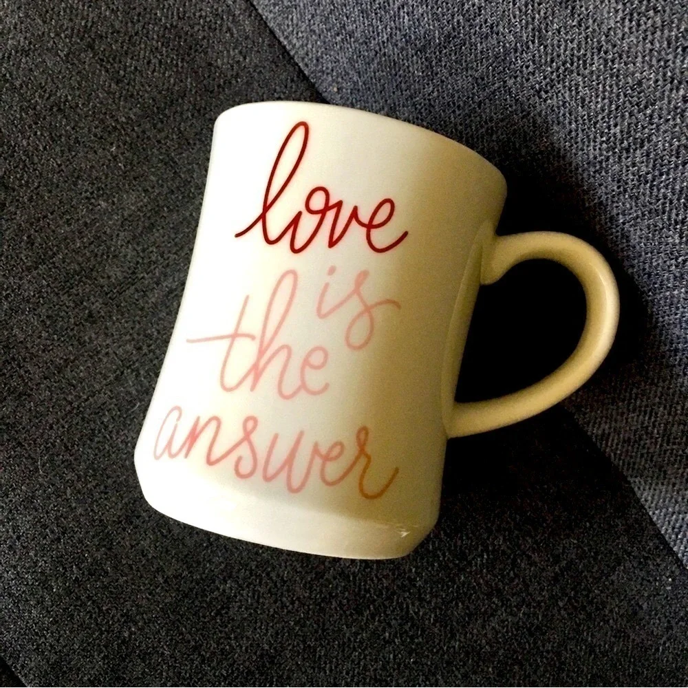 “love is the answer” Diner Style Coffee Mug, Cream, Red, Pink, 12 oz